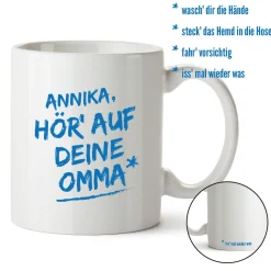 Personalisierte Tasse - Hör auf Deine Omma