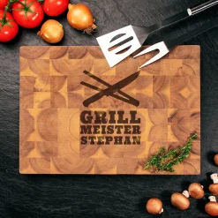 Premium Stirnholz Schneideblock Akazie mit Grillmeister Gravur
