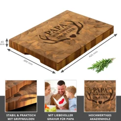 Premium Stirnholz Schneideblock Akazie für Papa - Geweih Gravur