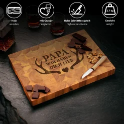 Premium Stirnholz Schneideblock Akazie für Papa - Geweih Gravur