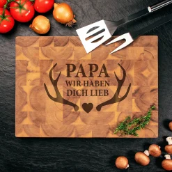 Premium Stirnholz Schneideblock Akazie für Papa - Geweih Gravur