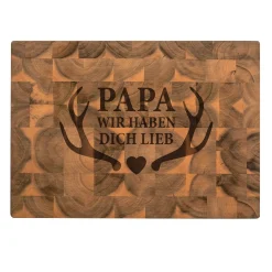 Premium Stirnholz Schneideblock Akazie für Papa - Geweih Gravur