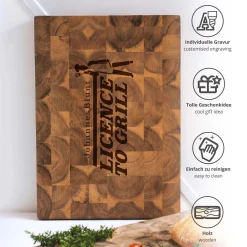 Premium Stirnholz Schneideblock Akazie mit Licence to Grill Gravur