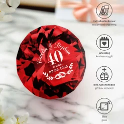 Roter Diamant Kristall mit Gravur zur Rubinhochzeit