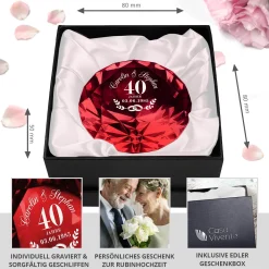 Roter Diamant Kristall mit Gravur zur Rubinhochzeit