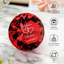 Roter Diamant Kristall mit Gravur - Herzen