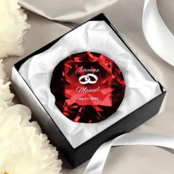 Roter Diamant Kristall mit Gravur zur Hochzeit - Ringe
