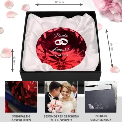 Roter Diamant Kristall mit Gravur zur Hochzeit - Ringe