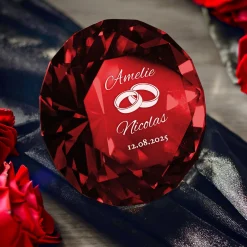 Roter Diamant Kristall mit Gravur zur Hochzeit - Ringe