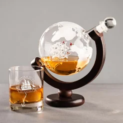 Rum Set mit Globus Karaffe und Glas - Segelschiff