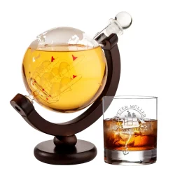 Rum Set mit Globus Karaffe und Glas - Segelschiff