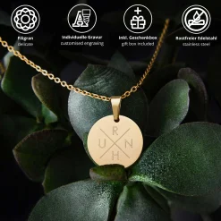 Runder Kettenanhänger Gold - Initialen Halskette