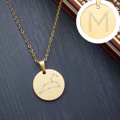 Runder Kettenanhänger Gold - Sternbild mit Initiale