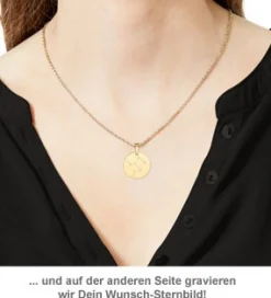Runder Kettenanhänger Gold - Sternbild mit Initiale