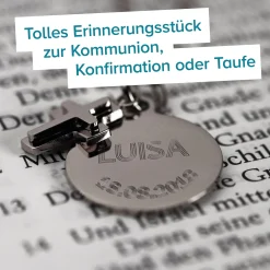 Runder Kettenanhänger mit Kreuz Silber - Name und Datum