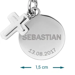 Runder Kettenanhänger mit Kreuz Silber - Name und Datum