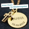 Runder Kettenanhänger mit Kreuz Gold - Name und Datum