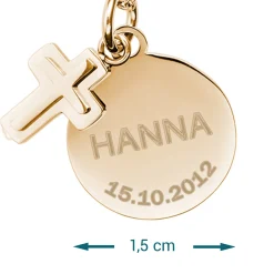 Runder Kettenanhänger mit Kreuz Gold - Name und Datum