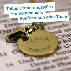 Runder Kettenanhänger mit Kreuz Gold - Name und Datum