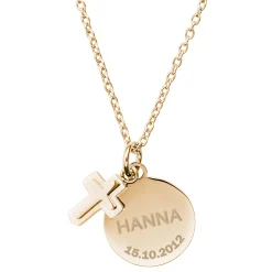 Runder Kettenanhänger mit Kreuz Gold - Name und Datum