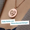 Runder Kettenanhänger Rosegold - Rosenherz und Namen