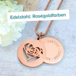 Runder Kettenanhänger Rosegold - Rosenherz und Namen