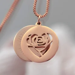 Runder Kettenanhänger Rosegold - Rosenherz und Namen