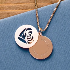 Runder Kettenanhänger Rosegold - Rosenherz und Namen