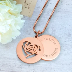Runder Kettenanhänger Rosegold - Rosenherz und Namen