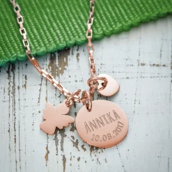 Runder Kettenanhänger Rosegold mit Charms - Name