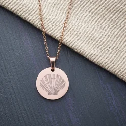 Runder Kettenanhänger Rosegold - Muschel mit Initiale