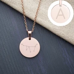 Runder Kettenanhänger Rosegold - Sternbild mit Initiale