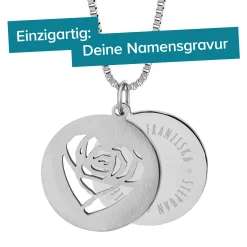 Runder Kettenanhänger Silber - Rosenherz und Namen