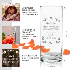 Runde Vase mit Gravur - Beste Mama