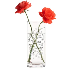 Runde Vase mit Gravur - Blumenherz für Mama