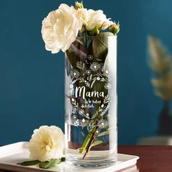 Runde Vase mit Gravur - Blumenherz Mama