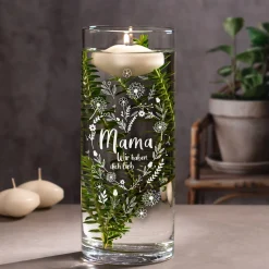 Runde Vase mit Gravur - Blumenherz Mama