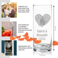 Runde Vase mit Gravur - Fingerabdruck Herz