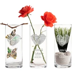 Runde Vase mit Gravur - Fingerabdruck Herz