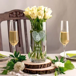 Runde Vase mit Gravur - Fingerabdruck Herz