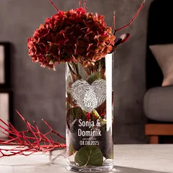 Runde Vase mit Gravur - Fingerabdruck Herz
