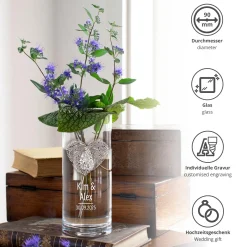 Runde Vase mit Gravur - Fingerabdruck Herz