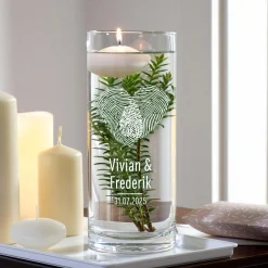 Runde Vase mit Gravur - Fingerabdruck Herz