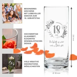 Runde Vase mit Gravur - 18. Geburtstag