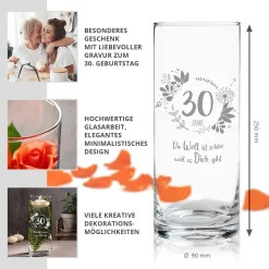 Runde Vase mit Gravur - 30. Geburtstag
