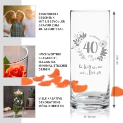 Runde Vase mit Gravur - 40. Geburtstag