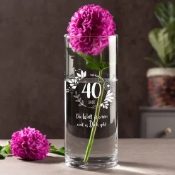 Runde Vase mit Gravur - 40. Geburtstag