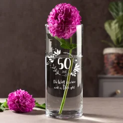 Runde Vase mit Gravur - 50. Geburtstag