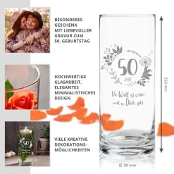 Runde Vase mit Gravur - 50. Geburtstag