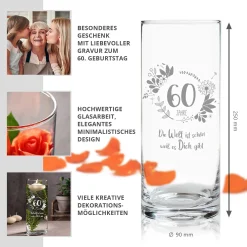 Runde Vase mit Gravur - 60. Geburtstag